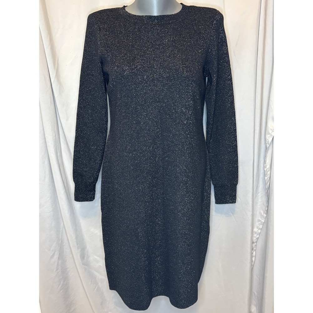 Sweater Dress Black And Glittery Sparkle Party Medium Petite NWT Lightweight